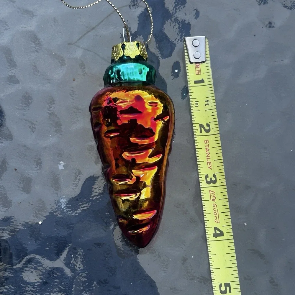 4 VTG Colorful Glass Vegetable Christmas Ornaments Pea POD Carrot Pepper Potato